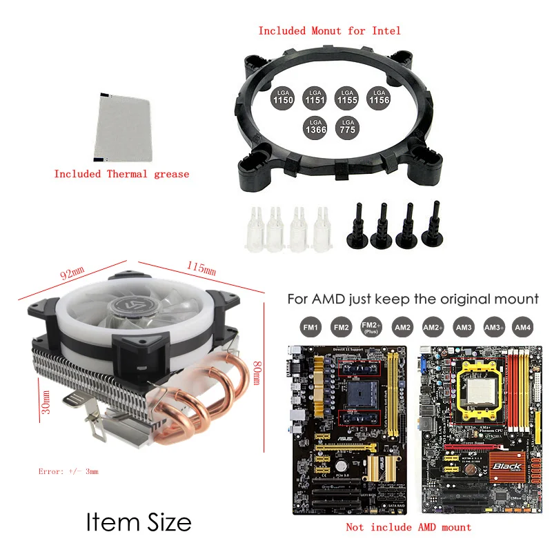

ALSEYE CPU Cooler 4 Heat pipes with 90mm 4pin CPU Fan for LGA 1151/1155/1156/AM2+/AM3+/AM4
