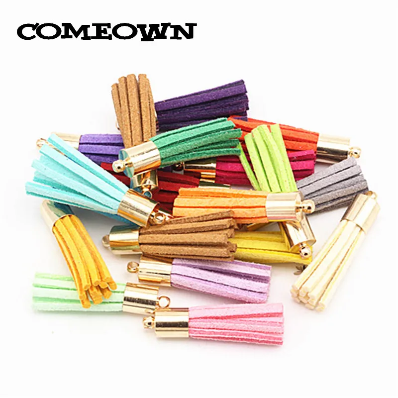 COMEOWN 100pcs 33mm Mixed Color Suede Leather Tassel Earrings Charm Pendant Silver Cap Tassels for DIY Jewelry Making Findings | Украшения