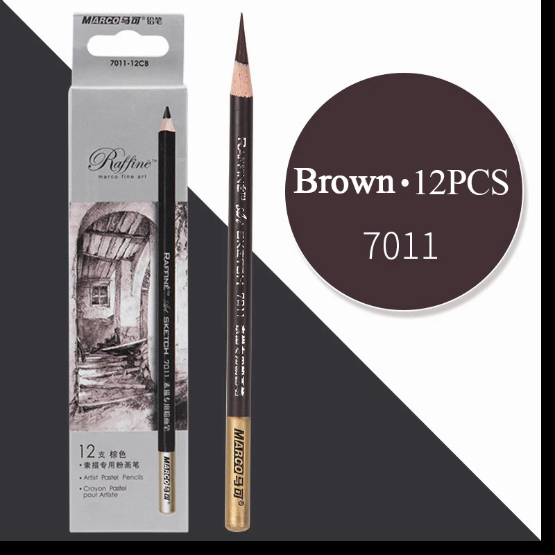 7011-Brown 12 шт. Профессиональный эскизный деревянный карандаш мягкие пастельные карандаши угольная ручка для студенческого рисования товары для рукоделия - Цвет: 7011-Brown