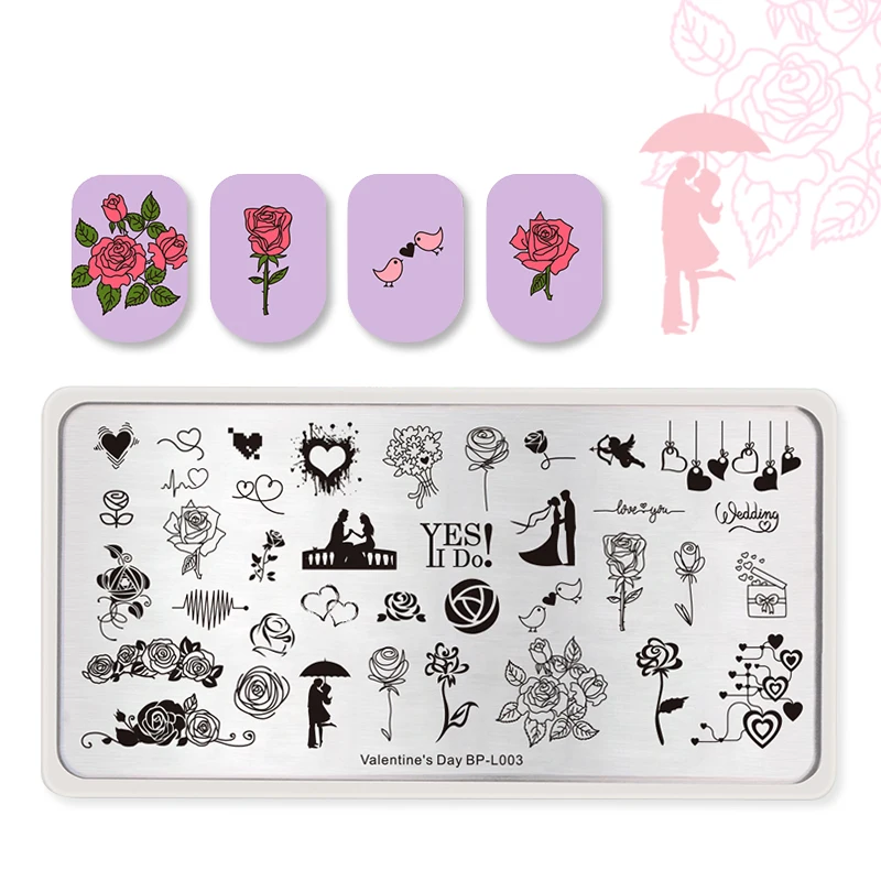 BORN PRETTY Nail прямоугольный шаблон для штампов любовь свадьба дизайн изображение
