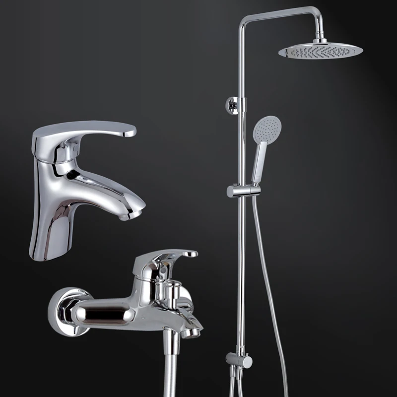 

Modern Chrome Finish Brass Bathroom Rain Shower Set Faucet ABS Showerhead W/ ABS Hand Shower Spray Mixer Tap Wall Mounted