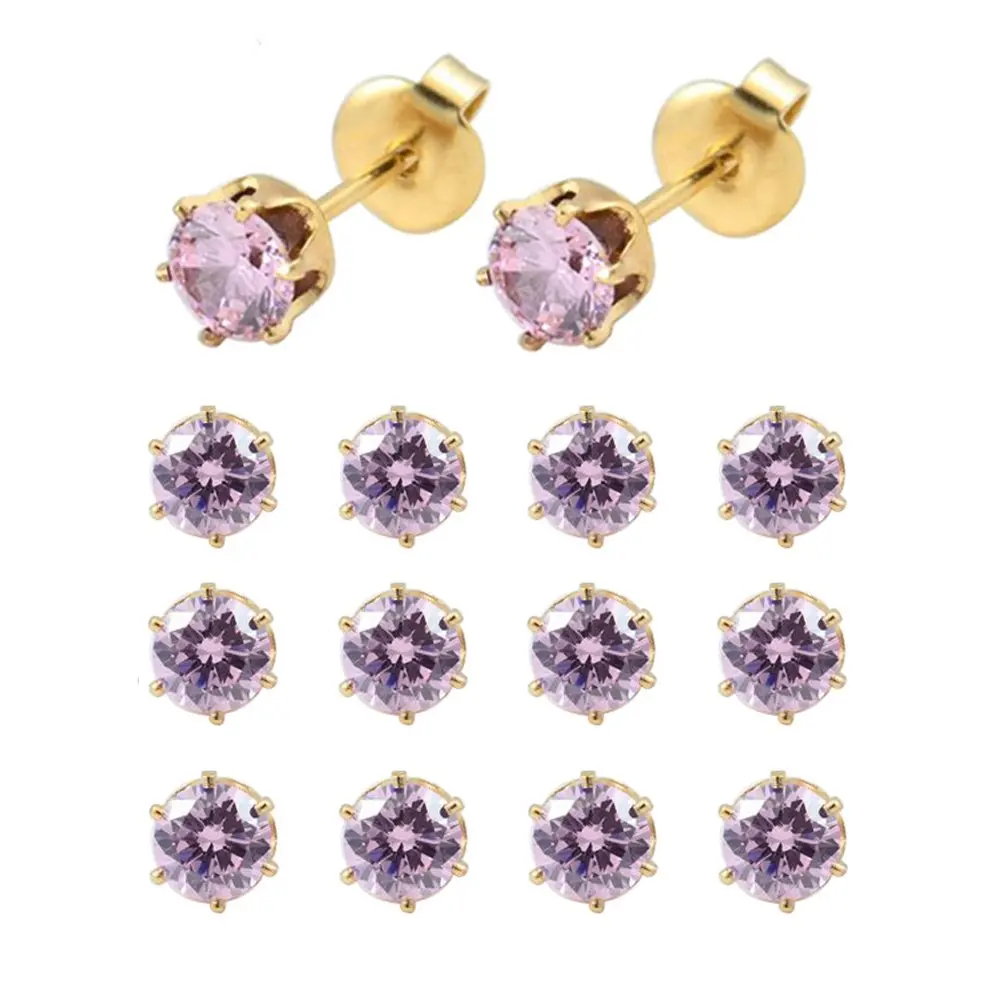 GP 5mm CZ Pink 12 пар хирургические стальные серьги-гвоздики смешанные цвета серьги с кристаллами ювелирные изделия различные формы Звезда Сердце Луна& жемчуг - Окраска металла: GP 5mm CZ Pink