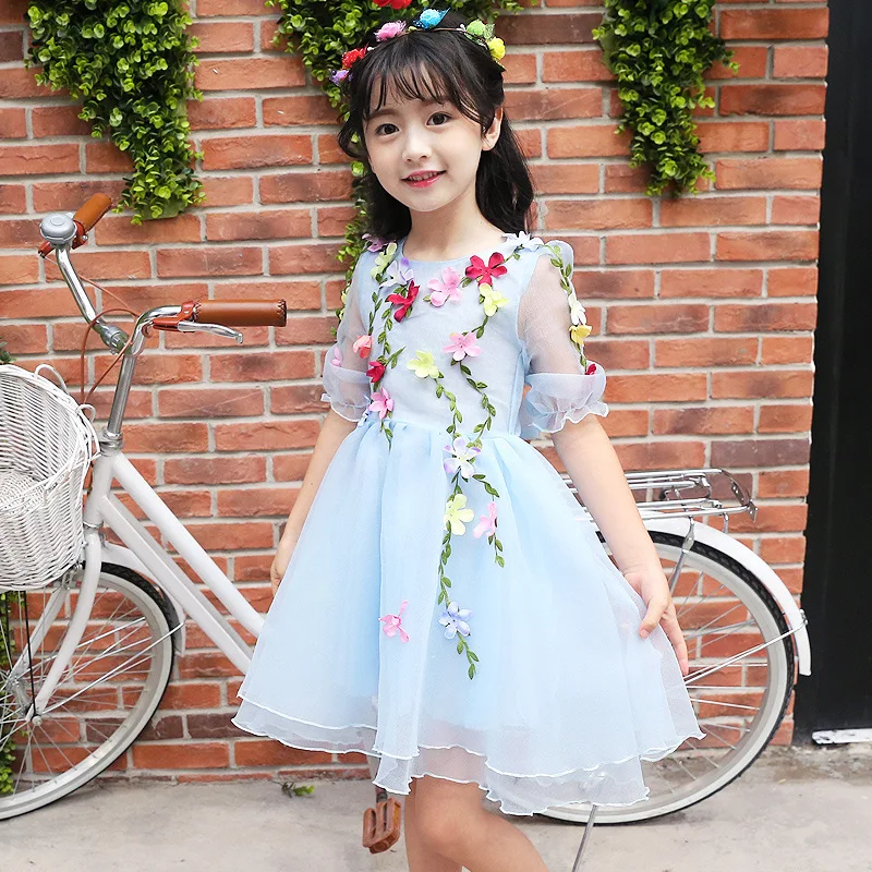 3 - 14 yrs baby girls summer princess tulle 3d flower fairy dress Kids fancy party beauty Cosplay costume ball gown | Детская одежда и