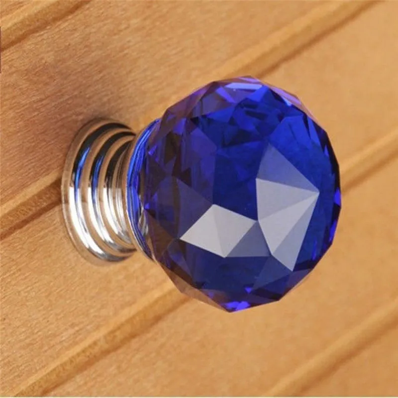 Blue 1 шт. Круглые Хрустальные стеклянные ручки для шкафа, ящика для шкафа, ручки для двери, украшение дома, 6 цветов, дверные ручки - Цвет: Blue