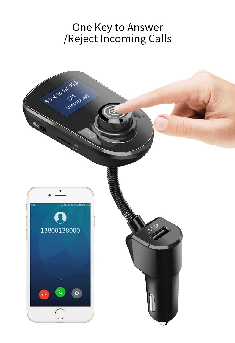 Bluetooth Hands free FM модулятор стерео автомобильный MP3 плеер USB быстрая зарядка