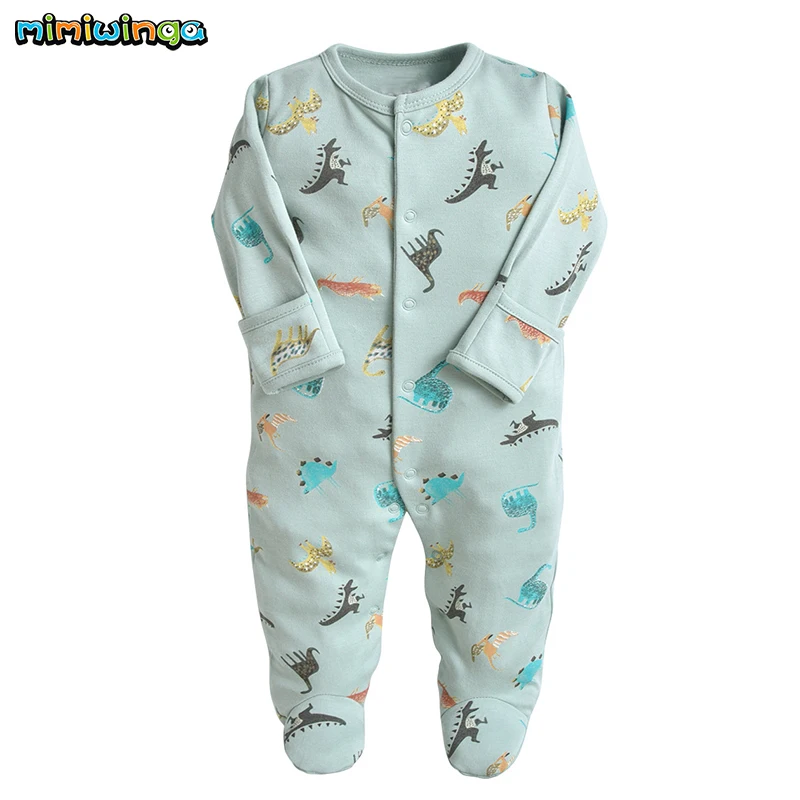 Mimiwinga Baby Boy Rompers 3PCS/Lot Spring 2019 Grey Dinosaur Print NewBorn Clothes Covered Button Long Sleeve Overalls Infant |