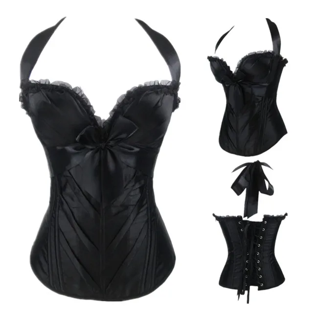 Сексуальное нижнее белье Vocole готический атласный однотонный корсет с лямкой на