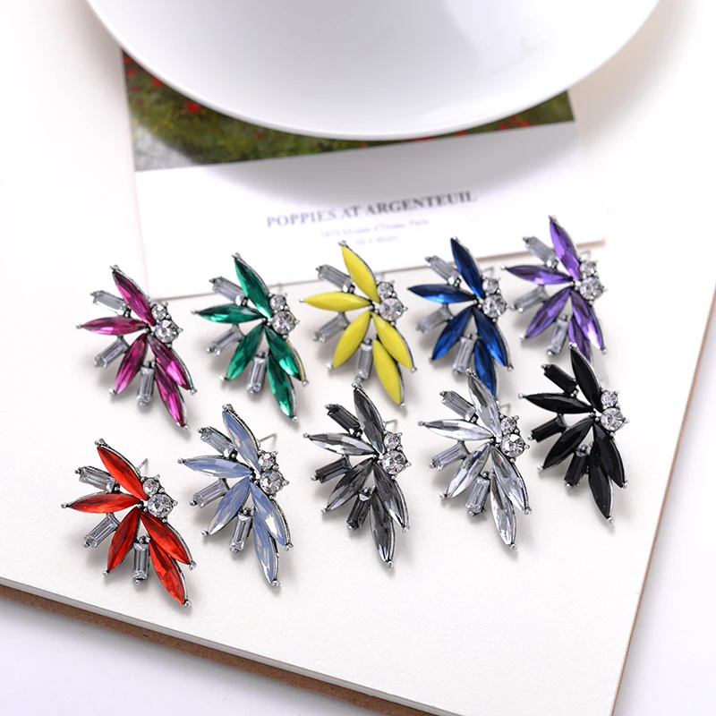 2018 Elegant Crystal Opal Stone Stud Earrings Christmas Party for Women Trendy 19 colors|stud earrings|stone stud earringsearrings women |