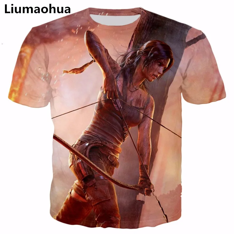 Liumaohua 2018 Nuovo дизайн классический gioco Tomb Raider 3d футболка caratteri Lara Croft stampa estate stile