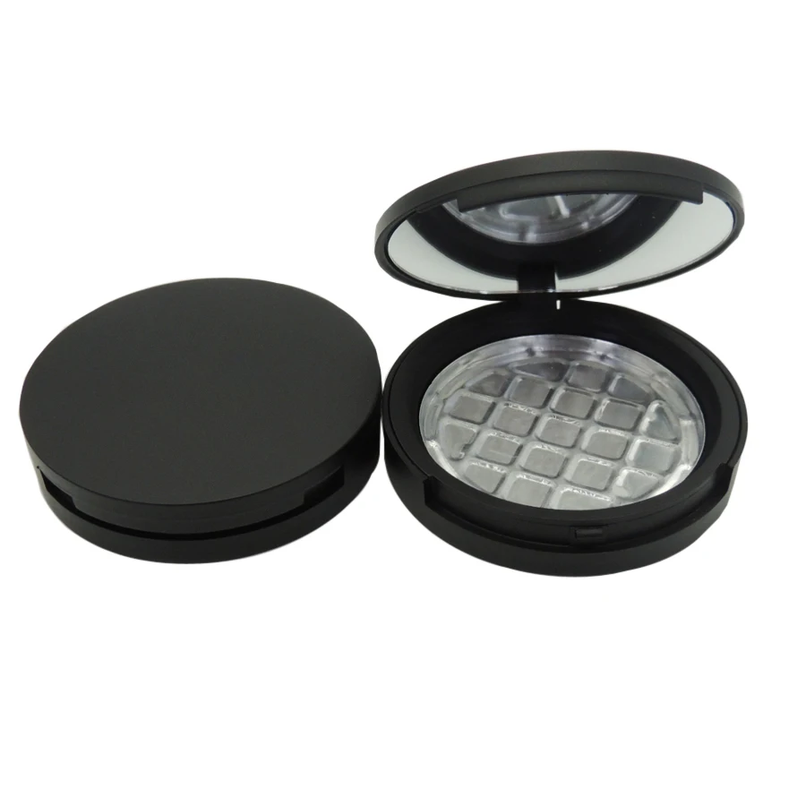 1 шт./лот 59 мм матовый черный банка для компактной пудры с зеркалом и алюминиевая