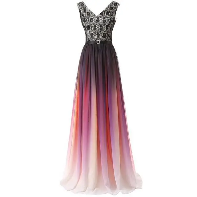 Vestido Dama De Honra Adulto длинное шифоновое платье подружки невесты кружевное ТРАПЕЦИЕВИДНОЕ свадебное торжественное платье элегантное женское платье для выпускного вечера с v-образным вырезом - Цвет: Color 1