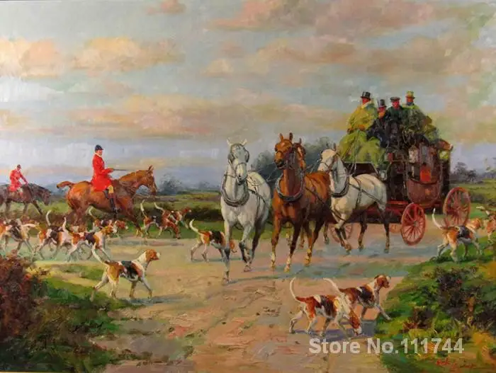 Картина с охотничьей тематикой от Heywood Hardy Fox Hunt and Coach ландшафтное искусство