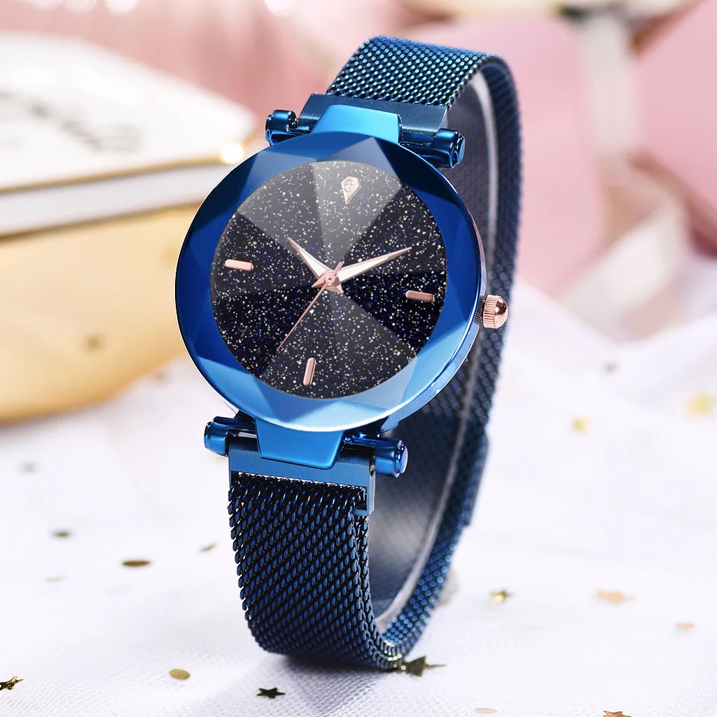

Fashion Starry Sky Convex Glass Quartz Mesh With Magnetic Buckle Ladies Watch Round Creative Gift Magnatic Watches A3