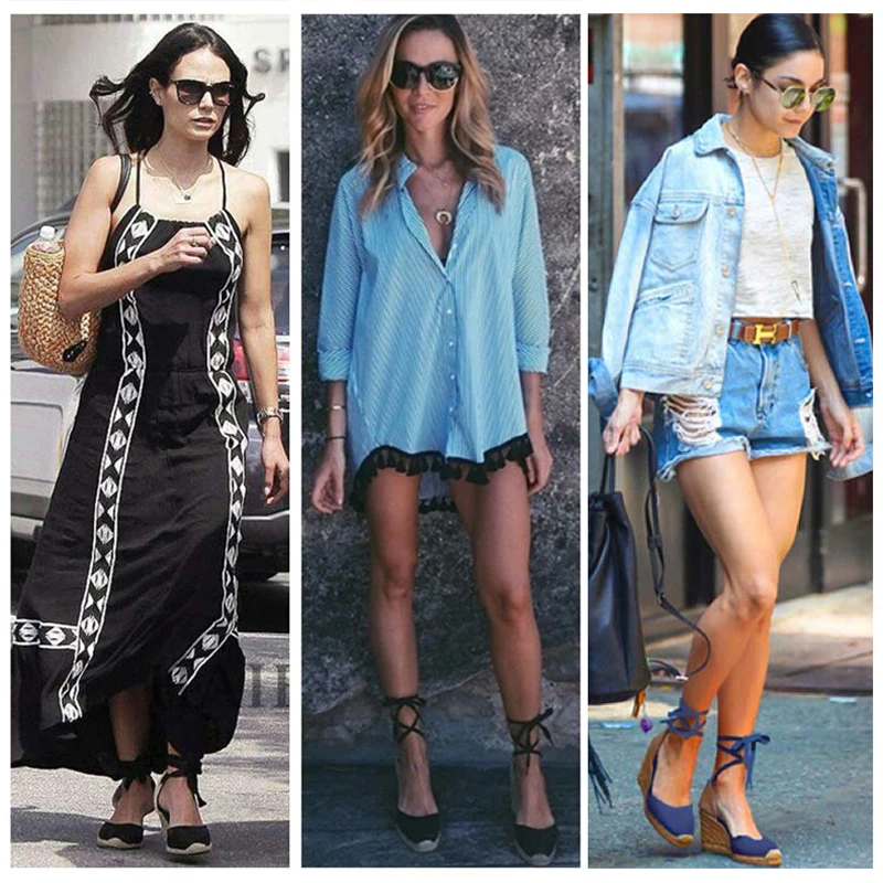 Teahoo/женские эспадрильи с ремешком на щиколотке Босоножки танкетке Коллекция 2020