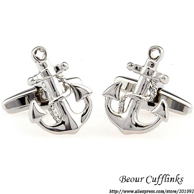 Отец День Beour бренд Silver якорь запонки мужские модные рубашка Бизнес свадебные