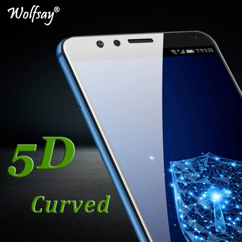 Закаленное стекло 5D с закругленными краями для Huawei Y9 2018 Защитное экрана пленка