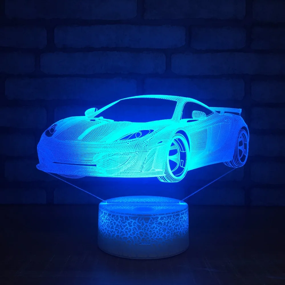 

Новинка 7 цветов сменный спортивный автомобиль 3D ночные светильники Сенсорное белое основание Usb Светодиодная настольная лампа детские игр...