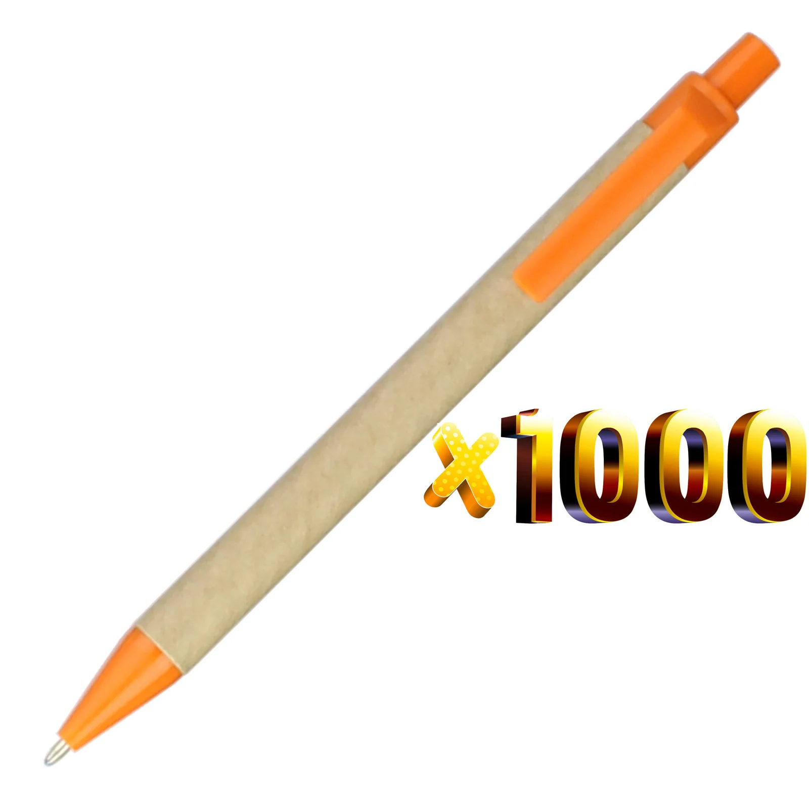 Лот 1000 шт эко бумажная шариковая ручка, пластиковый зажим, черные чернила Шариковая зеленая концепция Экологичная, индивидуальный рекламный подарок - Цвет: orange