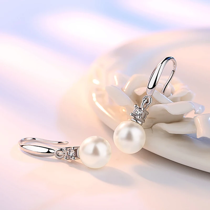 2018 New 925 Silver Summer Style Hand Made Simulated Pearls Drop Earring Jewelry Fashion Top Crystal Ball Earrings for Women | Украшения и