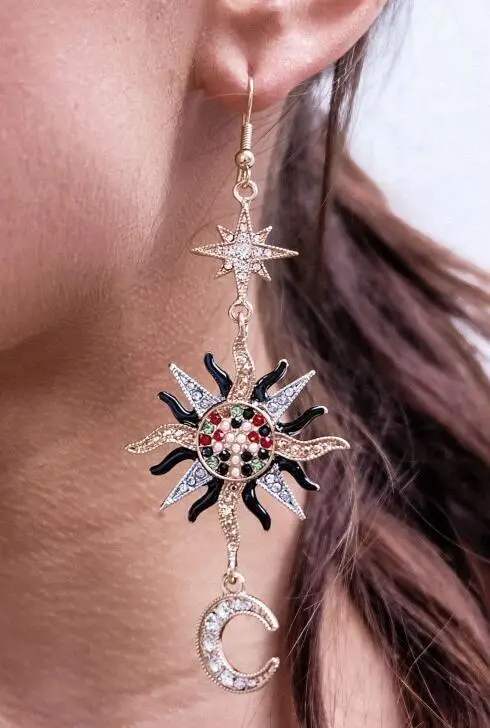 Boho шикарные серьги в форме капель Женские винтажные длинные свисающие Луна