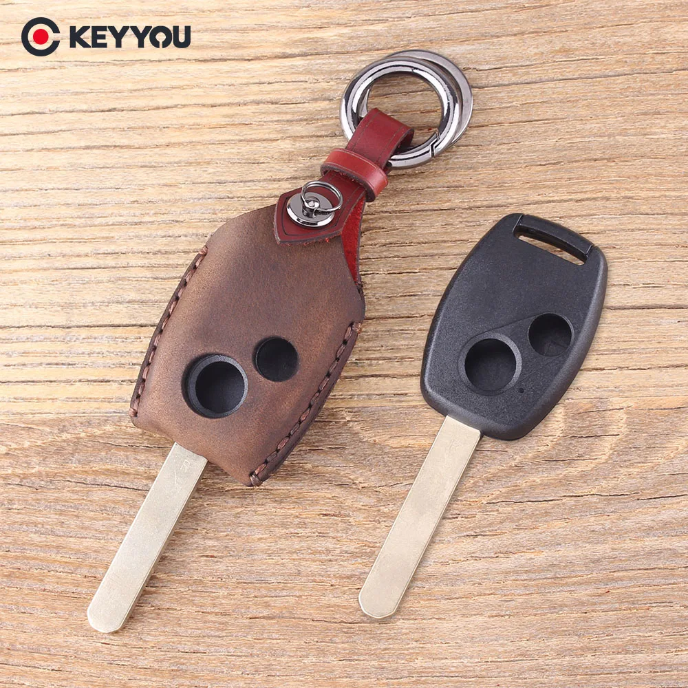 Кожаный чехол для ключей KEYYOU брелок с 2 кнопками пульта дистанционного