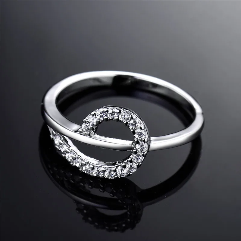 Женское кольцо на палец BUDONG Infinity серебряное с кубическим цирконием и кристаллом