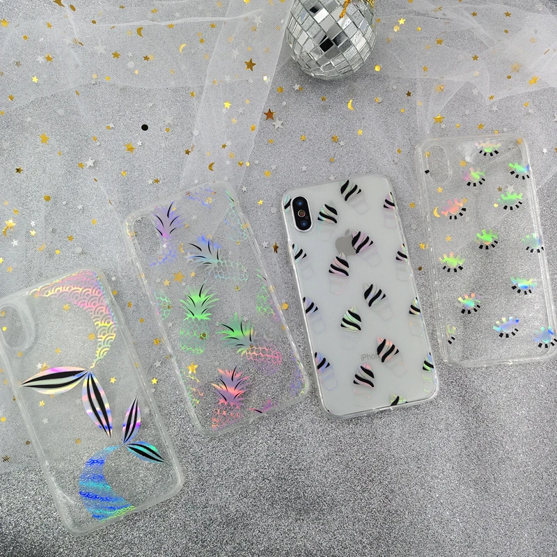 Красочные Лазерная Мягкие tpu мультфильм ананас sea shell глаза Мороженое случае
