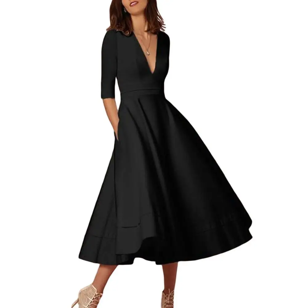 

2019 autumn and winter dress new sexy deep V-neck dress
