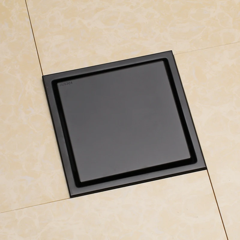 

Popular Matte Black Square Shower Floor Drain with Tile Insert Grate 6-inch , Multipurpose , Invisible Look or Flat Cover