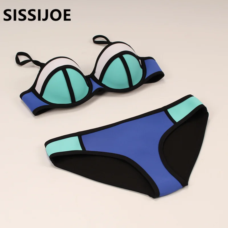 Женский купальник бикини с пуш апом золотого и серебряного цвета|womens neoprene bikini