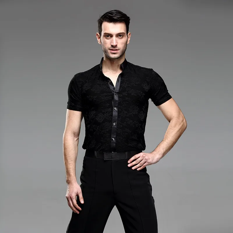 Рубашка для латиноамериканских танцев Мужская черный топ бальных одежда