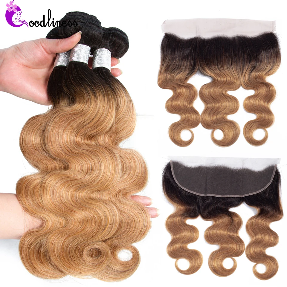 

Honey Blonde Bundles With Frontal Closure 1B/27 Body Wave Ombre Bundles With Frontal Bodywave Human Hair Bundles With Frontal