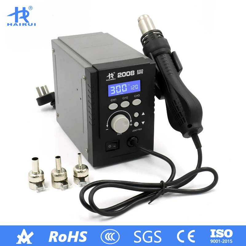 HAIRUI 750 Вт 120л/мин ЖК-цифровой дисплей Интеллектуальная паяльная SMD паяльная станция
