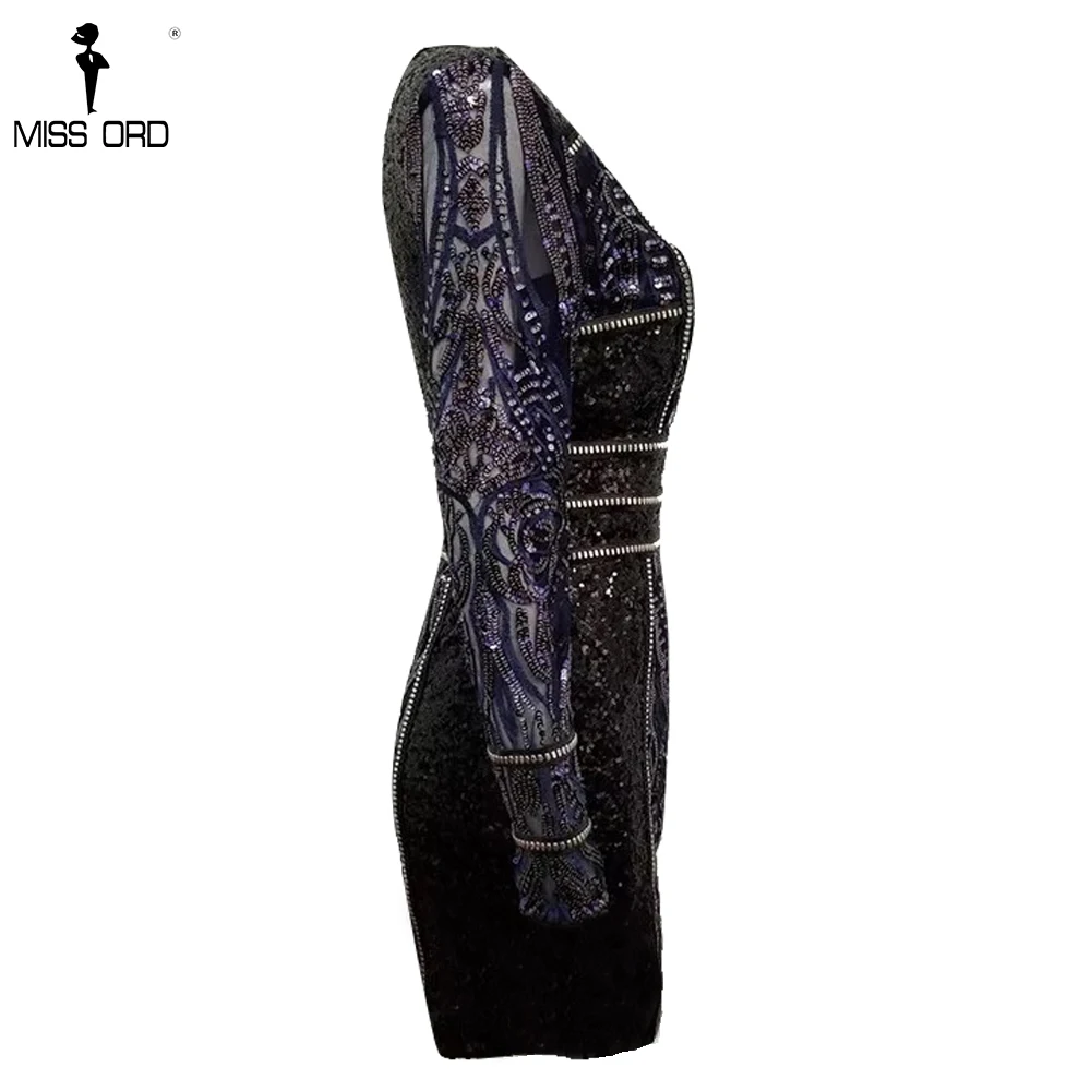 Missord 2019 женские сексуальные длинные рукава Bodycon Sequin Роскошные платья элегантные