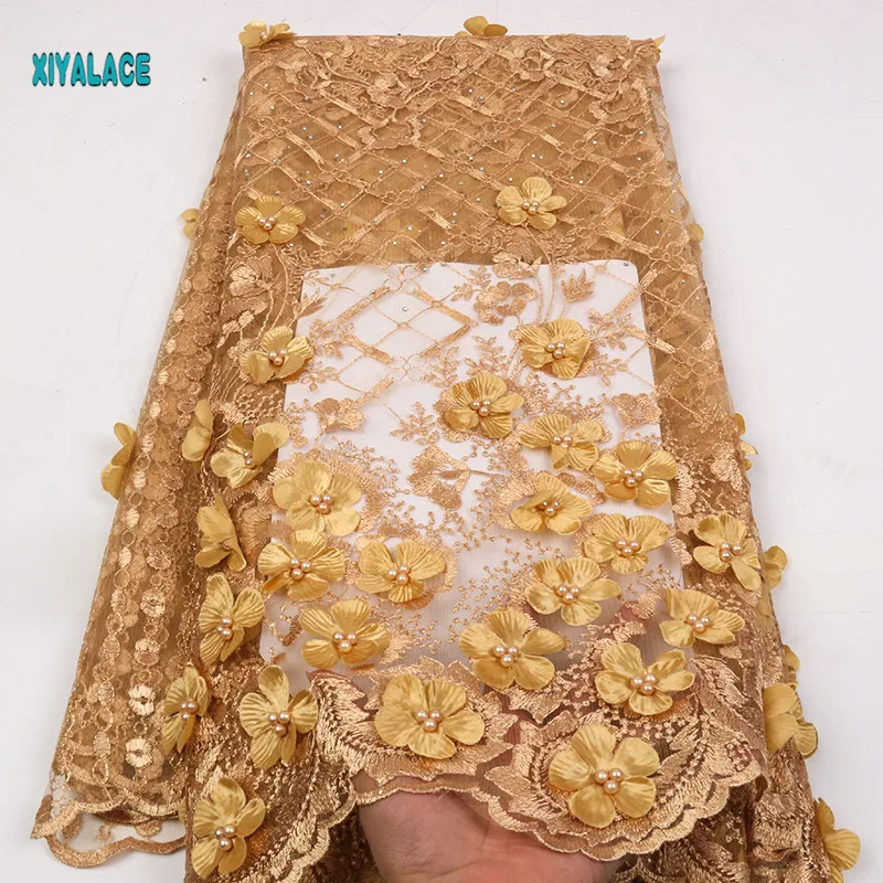 Африканская кружевная ткань высокого качества Кружева 3D Цветы Tullle кружевная ткань французская кружевная ткань с бусинами для бисер YA2409B-1