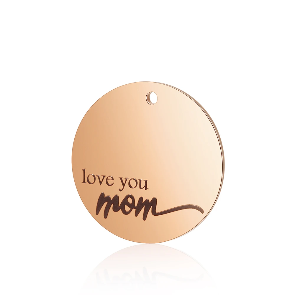 5 шт./лот 22 мм круглые бирки из нержавеющей стали Love you mom в золотистой зеркальной