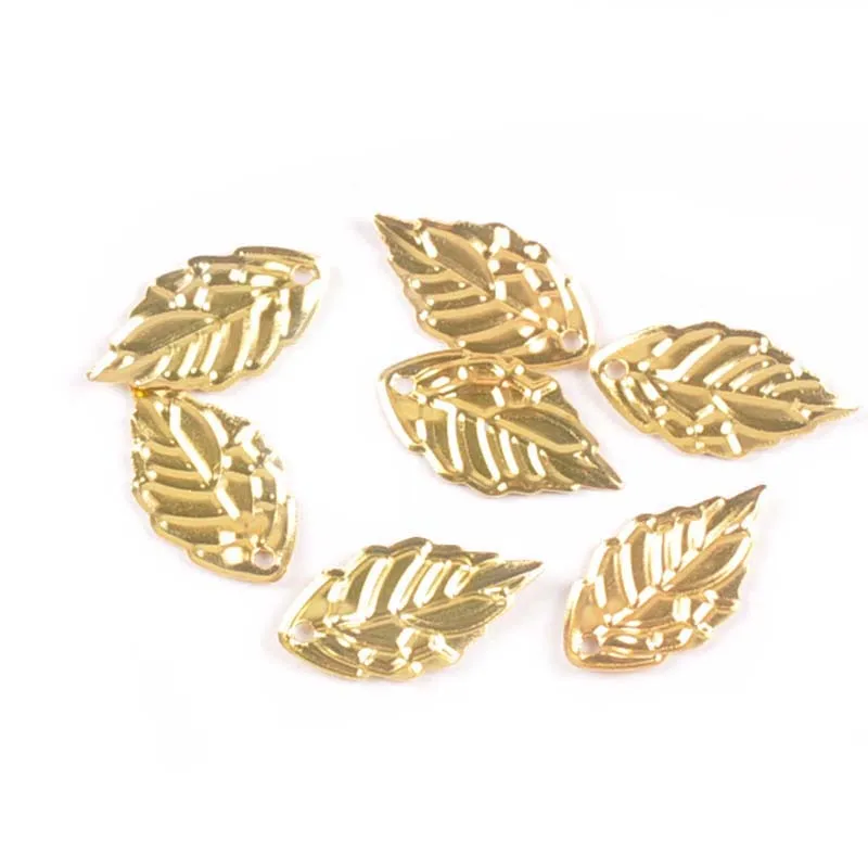 gold 18x10 мм 50 шт. полые листья металлические изделия филигранные обертывания Коннекторы в виде бабочки для DIY пуговицы для домашнего декора 3 цвета YK0753 - Цвет: gold