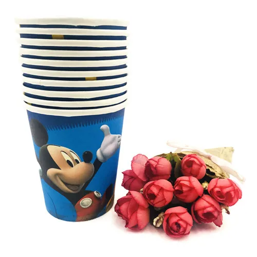 cups 10pcs Микки Маус тема Дети с днем рождения украшение тарелка чашка соломенные салфетки Лут сумки одноразовые столовые приборы вечерние принадлежности - Цвет: cups 10pcs