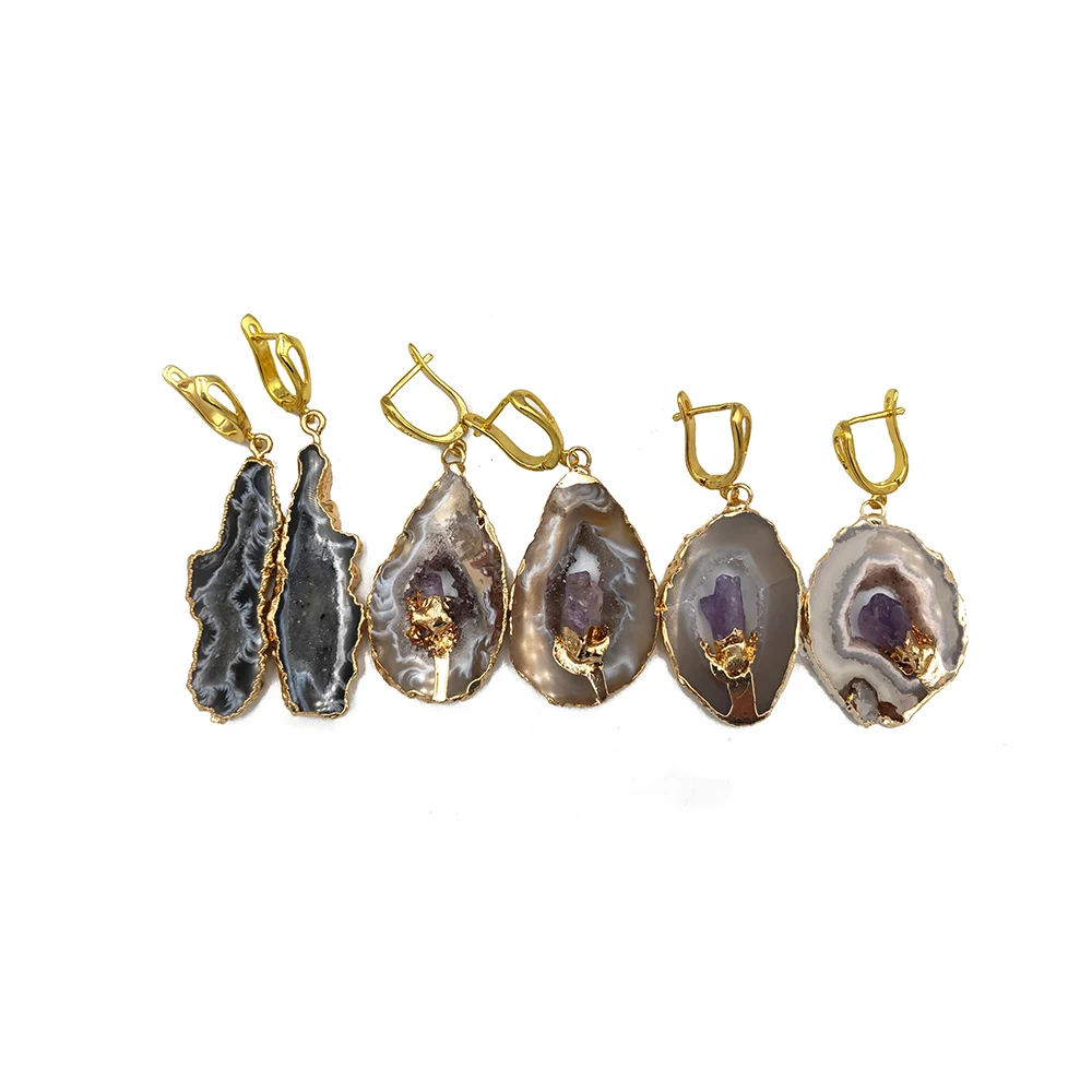 Серьги-капли WitboyGem из натуральных Друза агатов, висячие серьги для женщин, богемский кварц, друза, серьги-капли, женские серьги с кристаллами, Geode, EA002