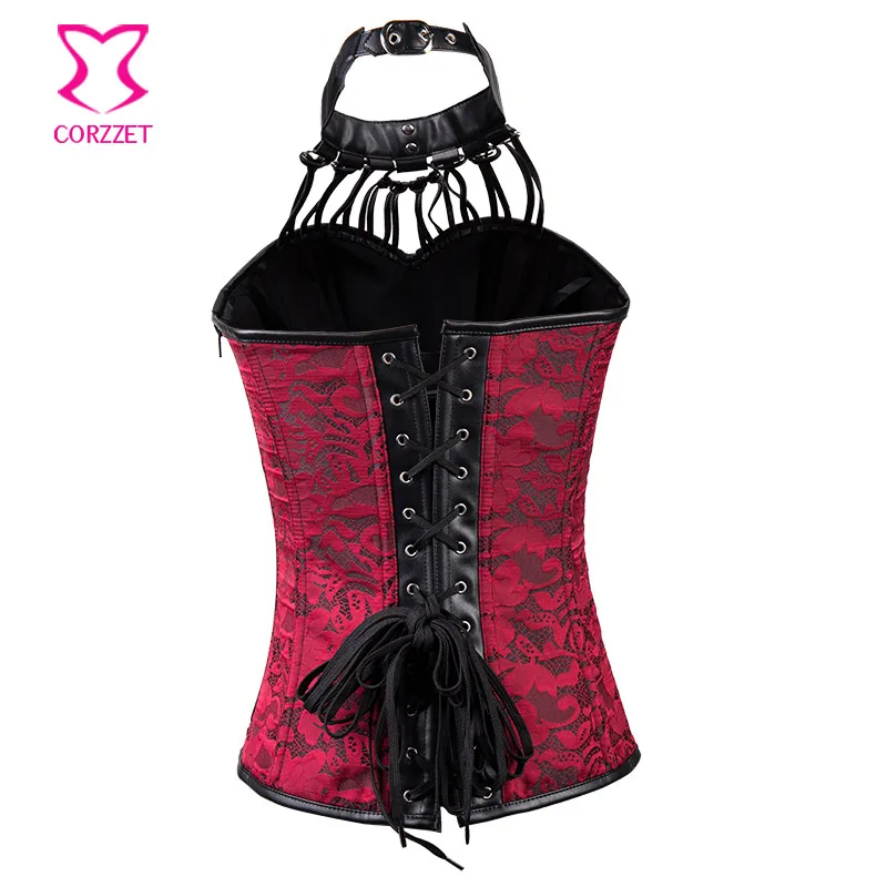 Красные и черные кожаные панцири корсеты бюстье стальная косточка готическая