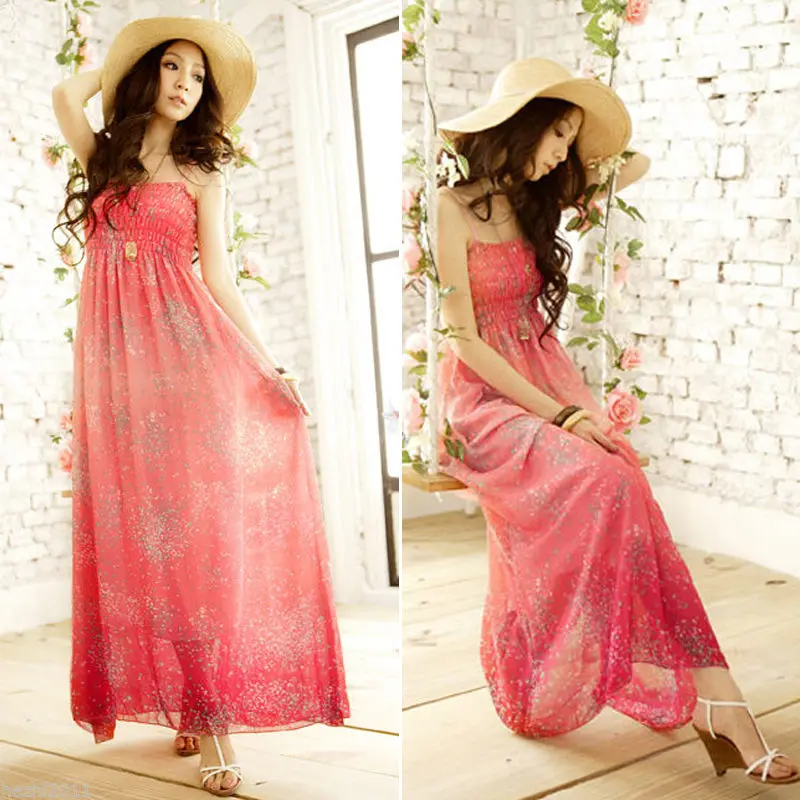 Летнее женское длинное пляжное платье в стиле бохо летнее шифоновое макси