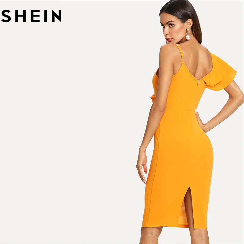 SHEIN Платье Карандаш С Оборками Женские Летние Платья Без Рукавов С Рюшами
