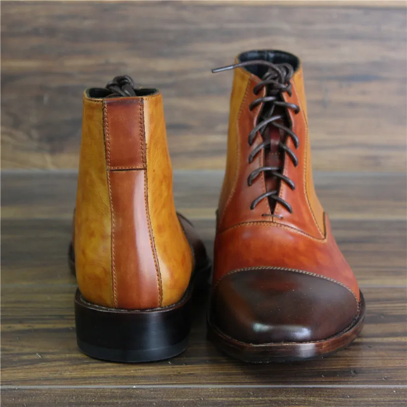 MALONEDE Bespoke Big Size Pure Hand Colored 100% Genuine Leather Sole Lace Up Short Boots With Goodyear Handcraft for Men | Обувь