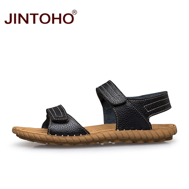 Новинка 2016 Летние кожаные мужские сандалии JINTOHO брендовые высококачественные из