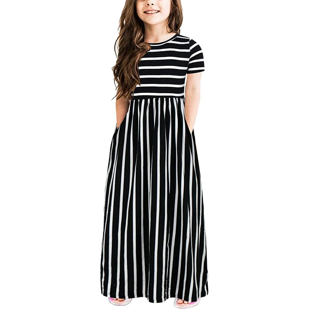 Girls Summer Striped Fashionable Dress Toddler Baby Short Sleeve Print Kids Dresses Clothes | Детская одежда и обувь