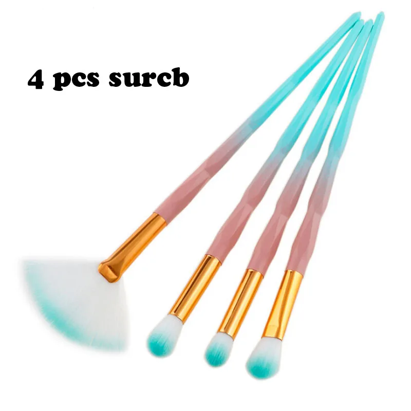 4 PCS SCRUB 7/10 шт. с ручкой «Рог единорога» кисти для макияжа Профессиональные кисти для макияжа волокна кисти набор инструментов для макияжа бровей подводка для глаз Кисть Для Пудры - Handle Color: 4 PCS SCRUB