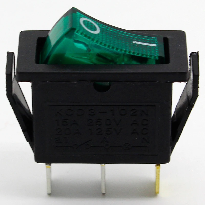 5 шт./лот Зеленый светодиод SPST 3PIN вкл./выкл. G124 рокер переключатель 15A/250 В 20A/125