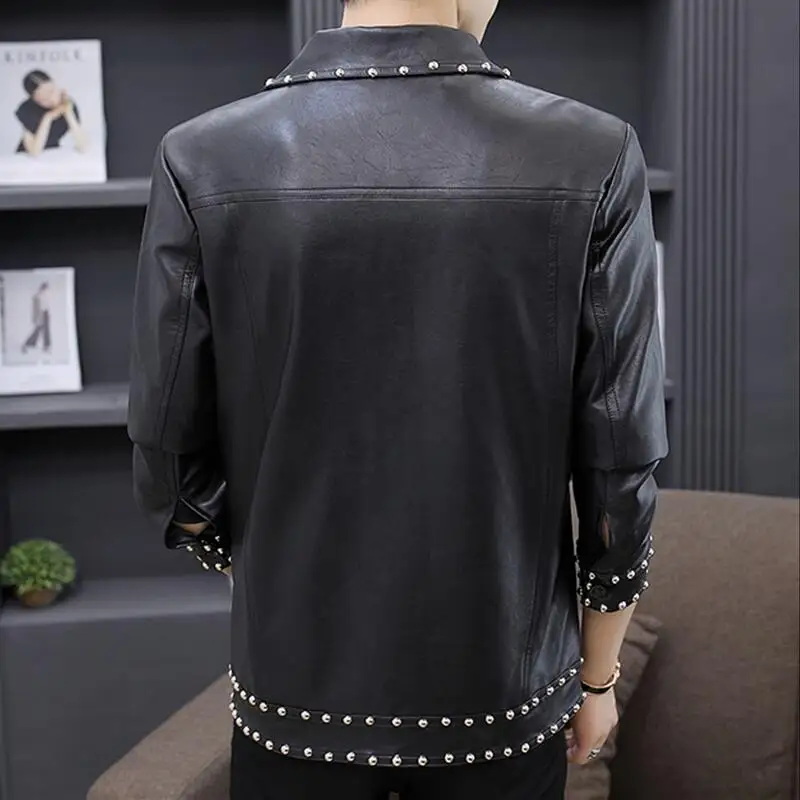 White Men Leather Jacket Spring 2022 New Fashion Black Coat Short Slim Motorcycle Male Clothing | Мужская одежда