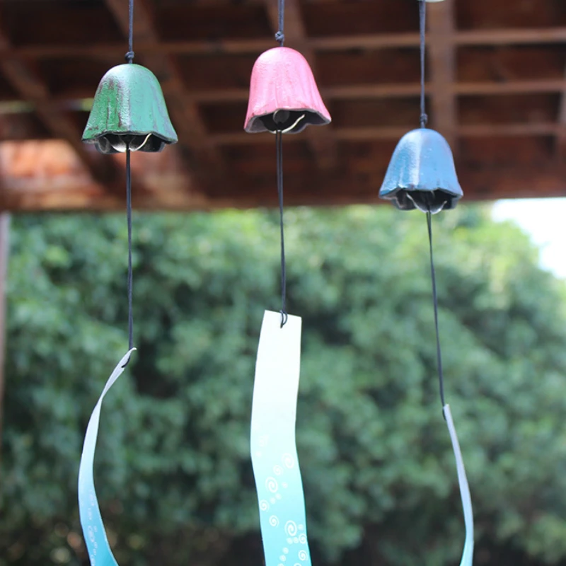 

Japanese -Style Cast Iron Wind Chime Bell Metal Home Garden Yard Decor Ornament Pentagonal Flower