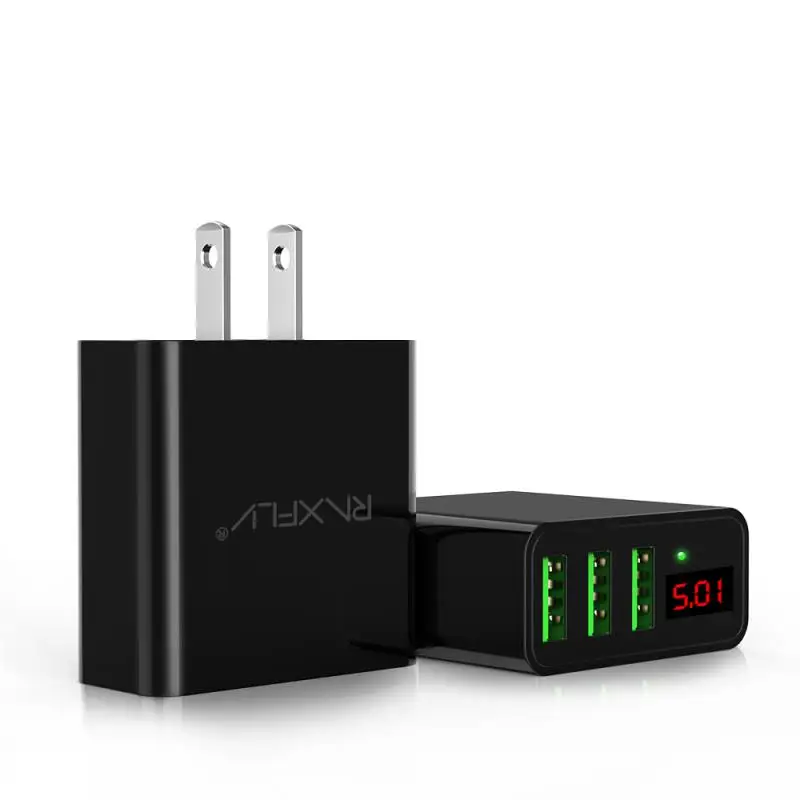 Универсальный usb-адаптер RAXFLY, светодиодный, цифровой, 3 порта, зарядное устройство для мобильного телефона для iPhone, Xiaomi, EU, US, настенное зарядное устройство для путешествий, s - Тип штекера: US